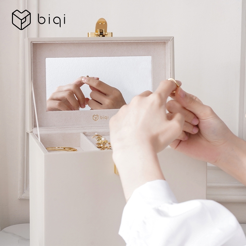 Casegrace กล่องอัญมณีขนาดใหญ่พร้อมตัวล็อคและกุญแจ 5 ชั้นกล่องเครื่องประดับพร้อมลิ้นชัก 3 ด้านที่เก็บเครื่องประดับพร้อมกระจกใหญ่ - รูปที่ 3