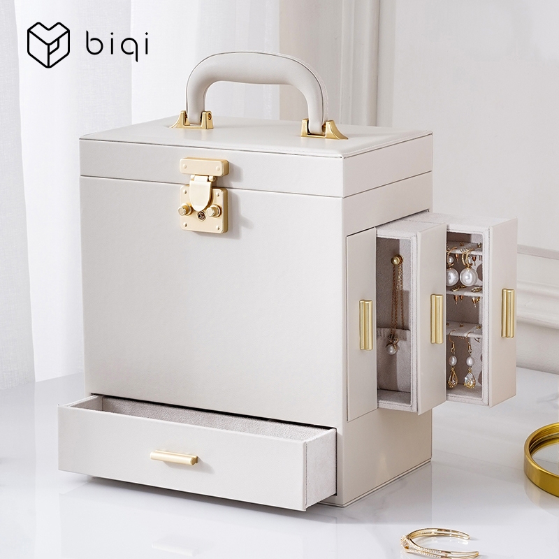 Casegrace กล่องอัญมณีขนาดใหญ่พร้อมตัวล็อคและกุญแจ 5 ชั้นกล่องเครื่องประดับพร้อมลิ้นชัก 3 ด้านที่เก็บเครื่องประดับพร้อมกระจกใหญ่ - รูปที่ 6