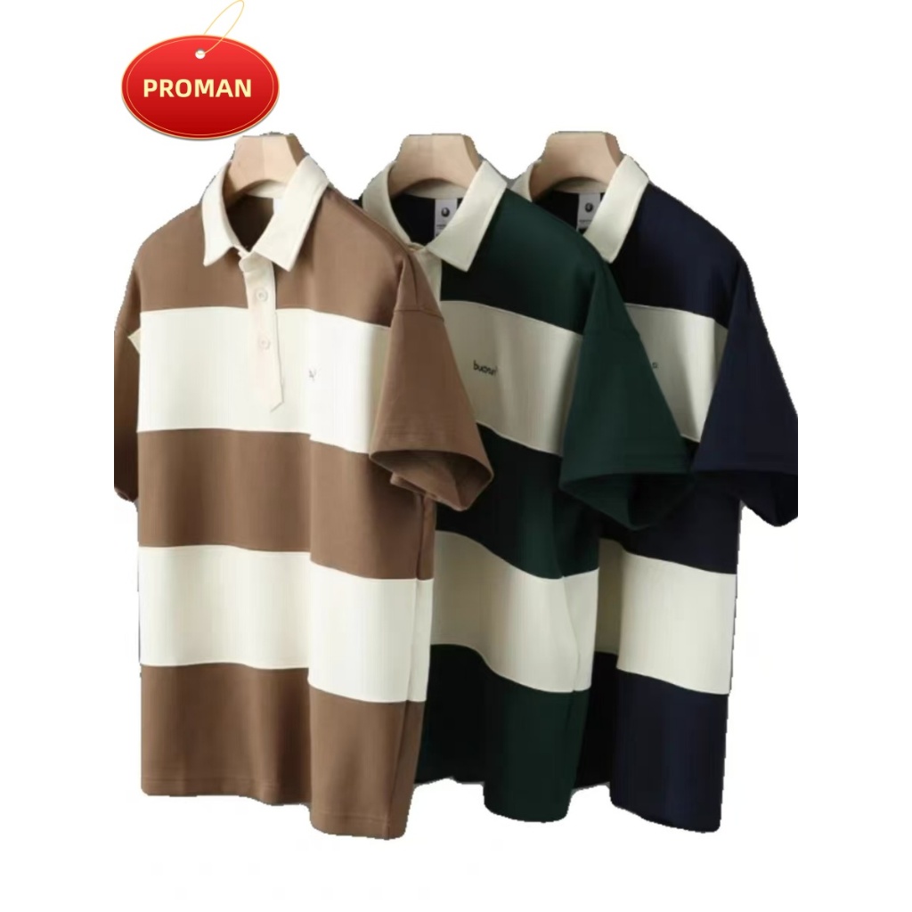 Proman -แขนสั้น แขนสั้น POLOเสื้อ หล่อ ฤดูร้อน สินค้าใหม่ สีตัดกัน ลายทาง เยาวชน ยอดนิยม เสื้อยืด