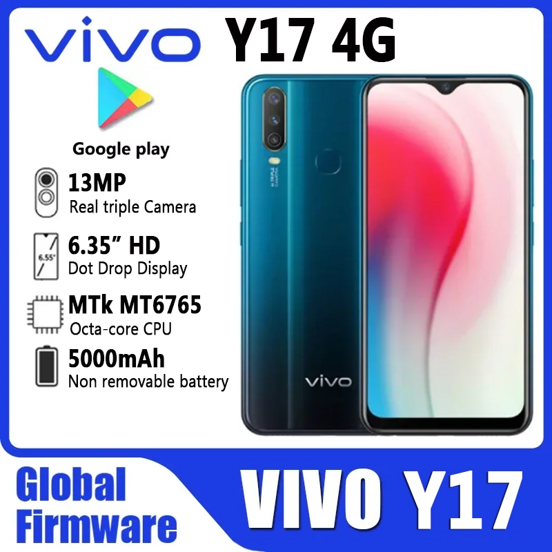 Vivo Y17 4G SmartPhone Global firmware Android MediaTek MT6765 หน้าจอ 6.35 นิ้ว + fingerprnit ID 4GB