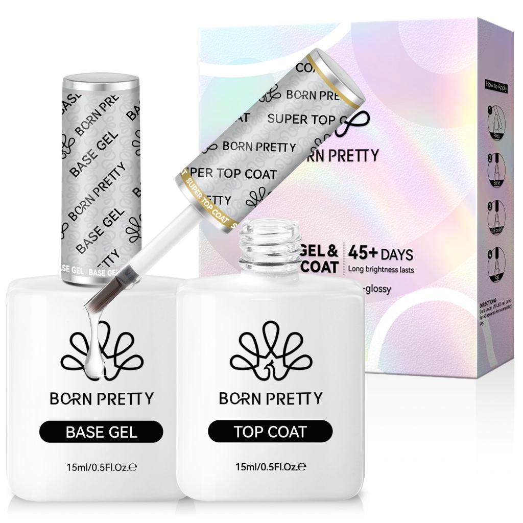Born PRETTY ชุดยาทาเล็บเจล Super Top Coat เจล Base Coat ชุด ชุดเจลฟังก์ชั่น 15ML ทาเล็บเจล 2 ชิ้น