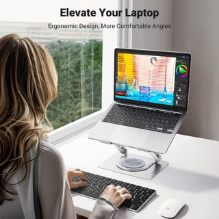 UGREEN ขาตั้งแล็ปท็อปสําหรับโต๊ะแล็ปท็อป Riser Holder ใช้งานร่วมกับ MacBook Pro Air Notebook สูงสุด 17.3 นิ้ว, ขาตั้งคอมพิวเตอร์แบบปรับได้ Ergonomic พร้อมฐานหมุนได้ 360
