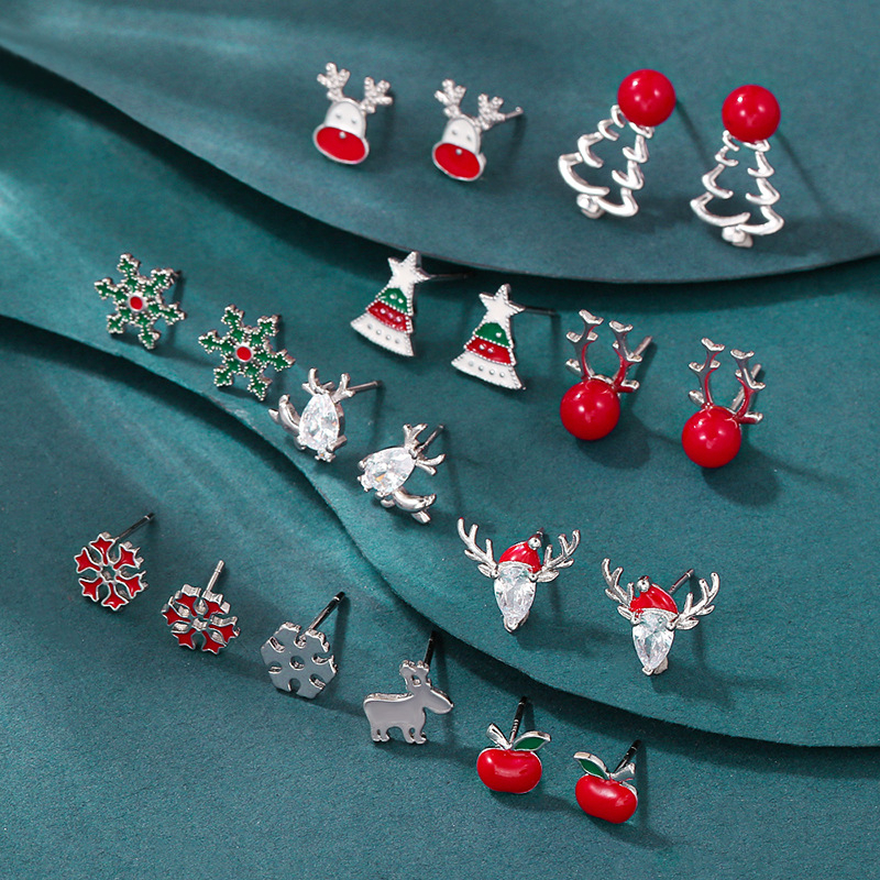 แฟชั่นเกาหลีน่ารัก 925 เงินคริสตัลคริสต์มาส Elk Snowflake ต่างหูสตั๊ดผู้หญิง Xmas Party เครื่องประดับของขวัญ