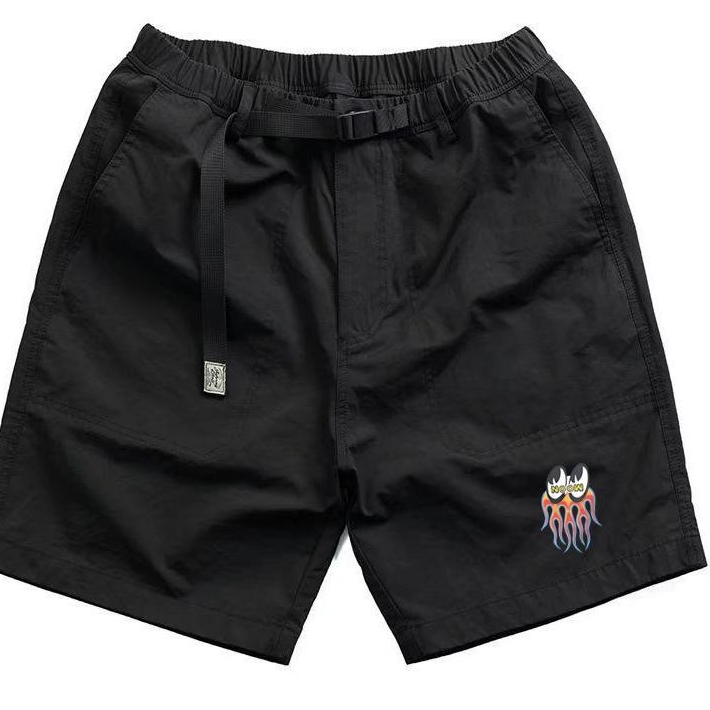 Mooneyes Mens Cropped Pantsกางเกงกีฬาลําลอง Summer Street Wear Buckle Belt Outer Wear Overalls Shorts All-Match