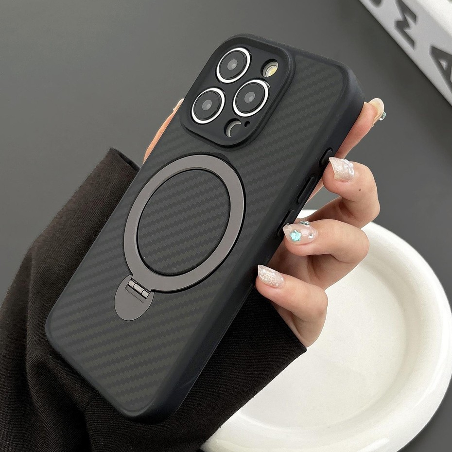 ใหม่ Carbon fibre protective Magnetic 360 ° Holder เคสโทรศัพท์สําหรับ iPhone 16 Promax iP 16 15 14 13 12 Pro Max 16 Plus 11 ปลอกกันกระแทกและเคสป้องกันการตก