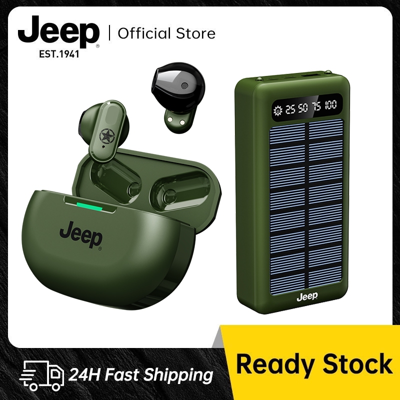 Jeep หูฟังบลูทูธไร้สาย เสียงดี HD Calls โทรคุยชัด พร้อมไมโครโฟน + Solar Powerbank 22.5W 20000mAh แบตสำรอง