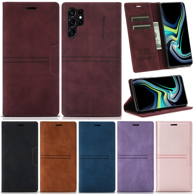หรูหราปลอกสําหรับ Samsung Galaxy S24 Ultra S23 FE 5G S22 Ultra S21 + S20 Ultra S21 Plus S23 Ultra S22 + S21 Ultra Matte Book กระเป๋าสตางค์หนัง Pu ฝาครอบแม่เหล็กกรณี