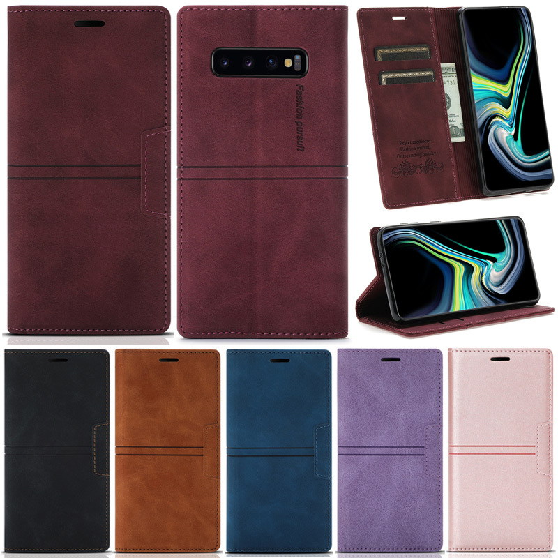 หรูหราสําหรับ Samsung Galaxy S10 Plus หมายเหตุ 20 Ultra S9 Plus S8 Plus หมายเหตุ 10 Lite หมายเหตุ 10 + หมายเหตุ 9 หมายเหตุ 8 S7 Edge S9 + Matte Book กระเป๋าสตางค์หนัง Pu ฝาครอบแม่เหล็กกรณี