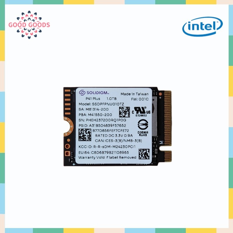 Intel/solidigm P41 Plus 1TB M.2 2230 PCIe 4.0X4 NVMe Gen4 QLC ไดรฟ์ Solid State ภายใน (SSD) SSDPFPNU