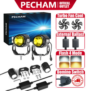 【Domino Switch】PECHAM 60W Turbo Fan Cool 4 Mode Blinker Mini Driving Light V7 Mdl with real led Headlight Motorcycle Light For Motorcycle Accessories