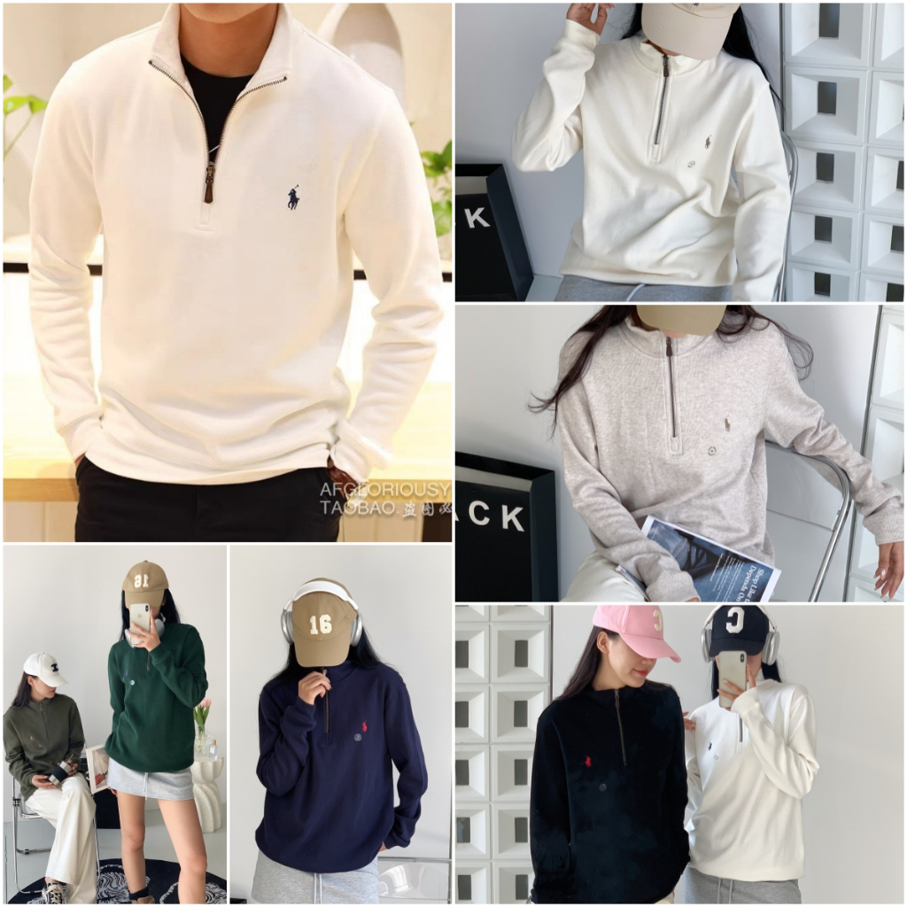 2024 ใหม่ฤดูใบไม้ร่วง Unisex Half-Zip ถักเสื้อกันหนาวผู้หญิงแขนยาวม้าขนาดเล็กผู้ชาย 100% Cotton เสื้อกันหนาว Pullovers