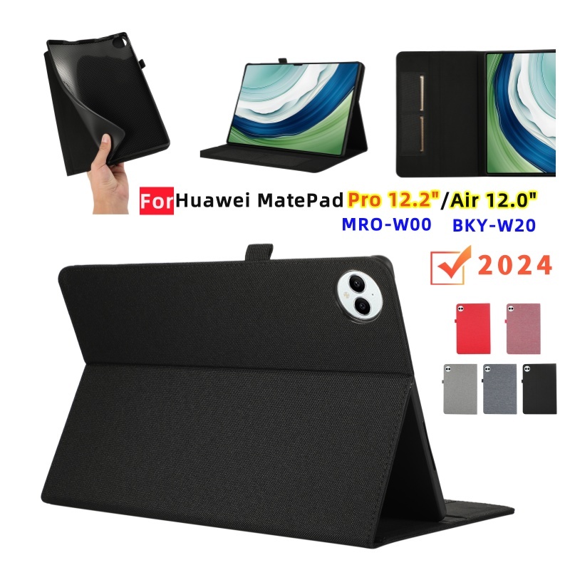 สําหรับ HUAWEI Matepad Pro 12.2 นิ้ว MRO-W00 2024 Matepad Air 12.0 (2024) กรณี BKY-W20 Flip ผ้ารูปแบบเส้นใย Bracket กรณีฝาครอบ