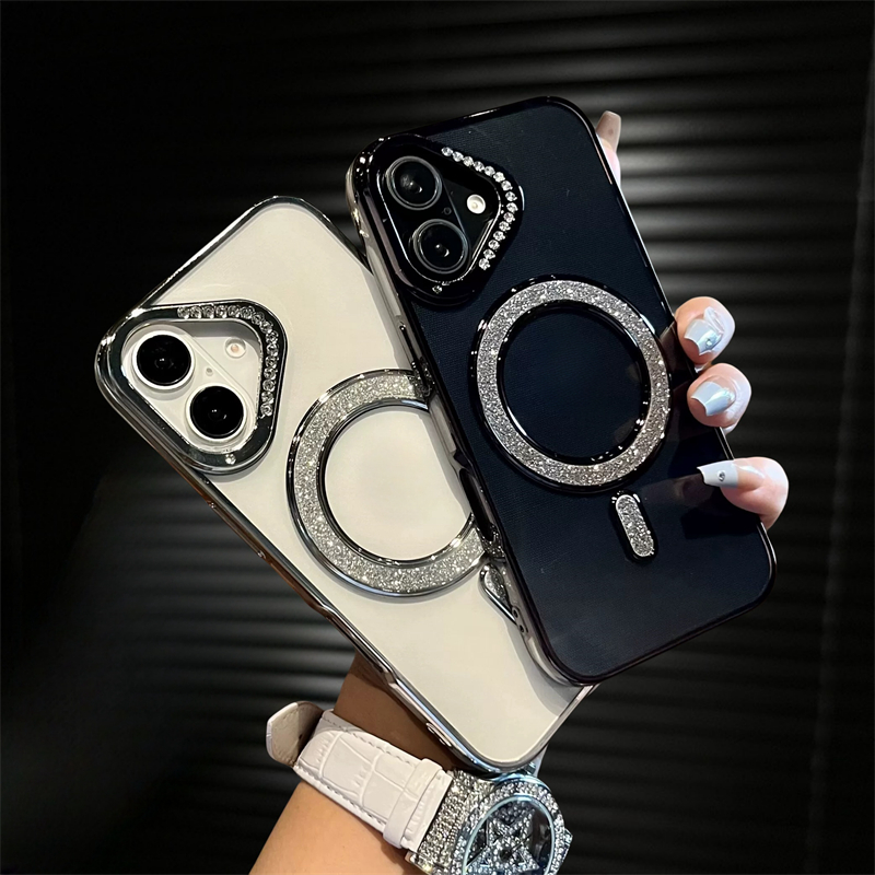 【Diamonds+glitter/Transparent Thickened tpu soft case/Black】เคส compatible for iphone 11 12 13 14 15 16 pro max case