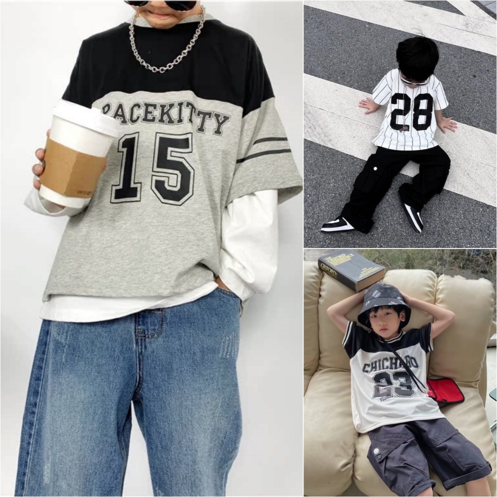 [ขนาด90-150] ที่รัก เด็กชายและเด็กหญิงจดหมายพิมพ์เสื้อยืดสไตล์เกาหลีเสื้อยืดฟุตบอลถนนเสื้อผ้าเด็กแนวโน้มร้อน2024ผ้านุ่มสบาย