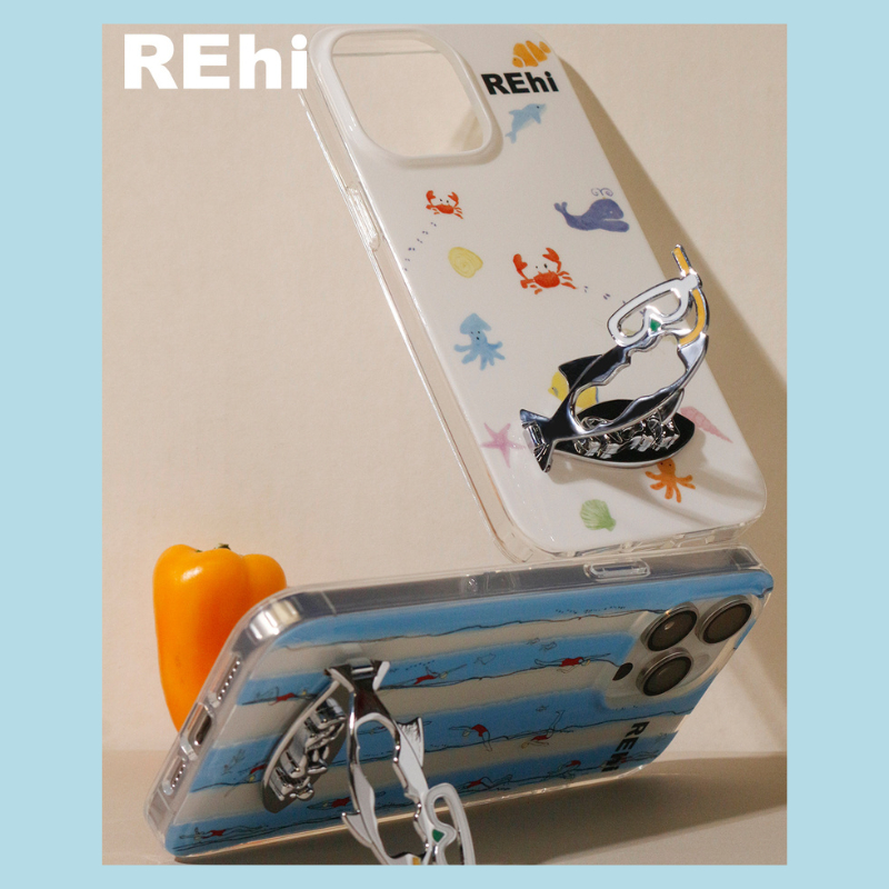 [Ready-Store] Rehi Case Diving And Fishing Phone Case Transparent IMD Case Anti-drop Fish Metal Hold