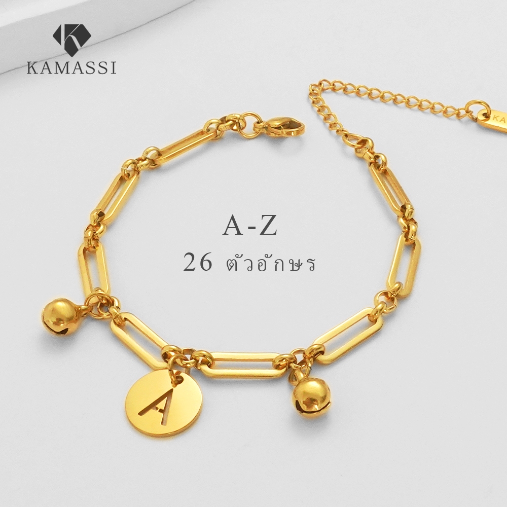 KAMASSSI สร้อยข้อมือตัวอักษรเริ่มต้นสําหรับผู้หญิงอุปกรณ์เสริมสแตนเลส ไม่ลอกดำ กันน้ำกันเหงื่อ B2070