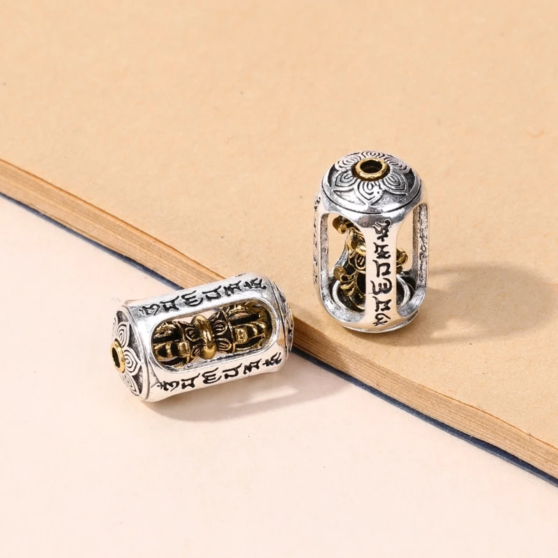ลูกปัดเงินทิเบต Vajra ทรงถังสำหรับร้อยสร้อย DIY