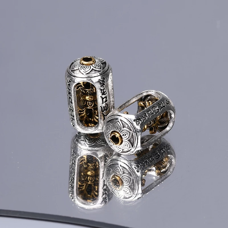 ลูกปัดเงินทิเบต Vajra ทรงถังสำหรับร้อยสร้อย DIY thumbnail 5