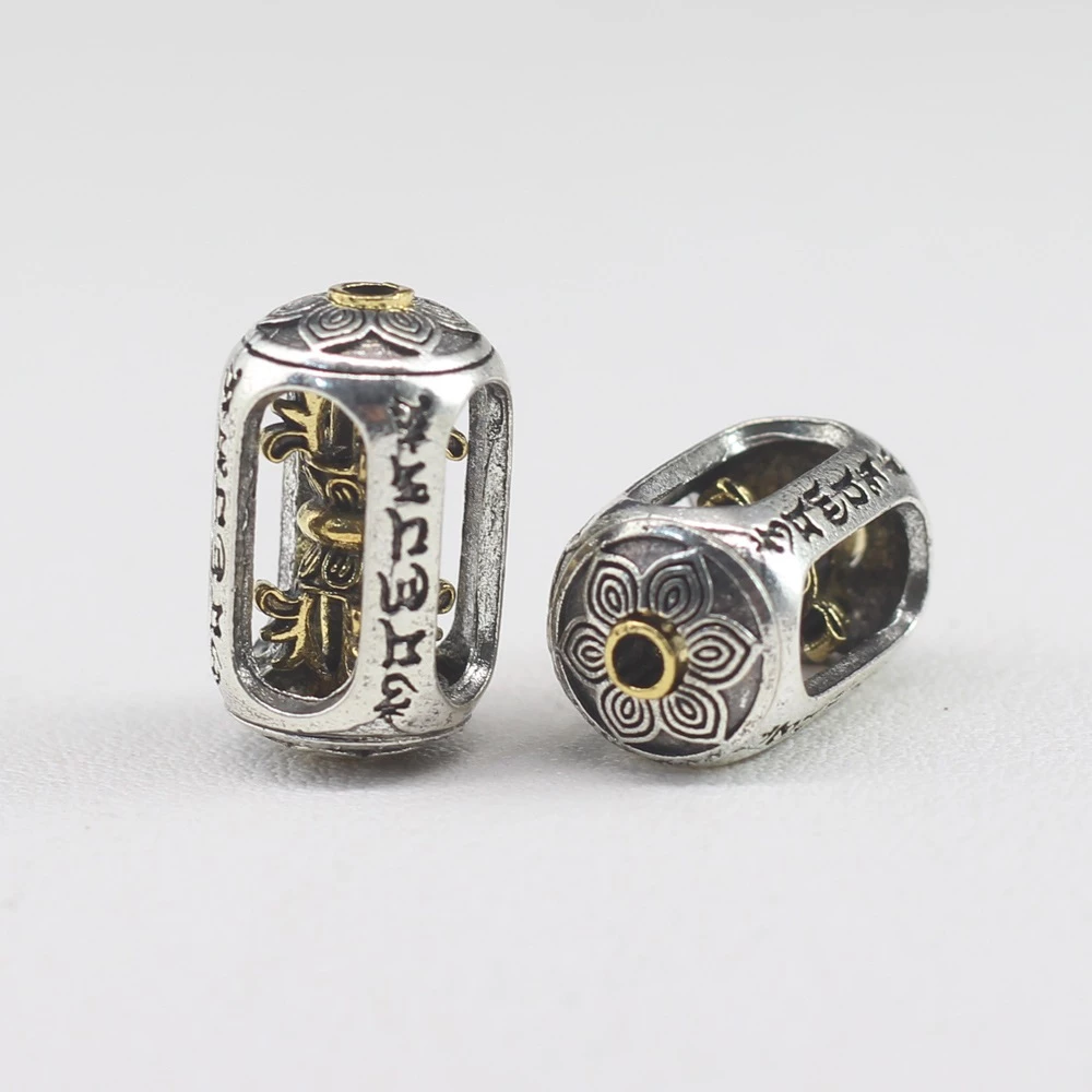 ลูกปัดเงินทิเบต Vajra Rotatable Barrel หกตัวอักษร Mantra อุปกรณ์เสริมสร้อยข้อมือ thumbnail 7