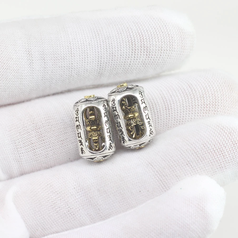ลูกปัดเงินทิเบต Vajra Rotatable Barrel หกตัวอักษร Mantra อุปกรณ์เสริมสร้อยข้อมือ thumbnail 5