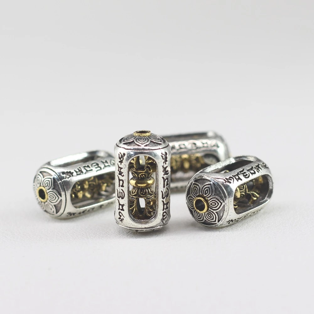 ลูกปัดเงินทิเบต Vajra Rotatable Barrel หกตัวอักษร Mantra อุปกรณ์เสริมสร้อยข้อมือ thumbnail 9