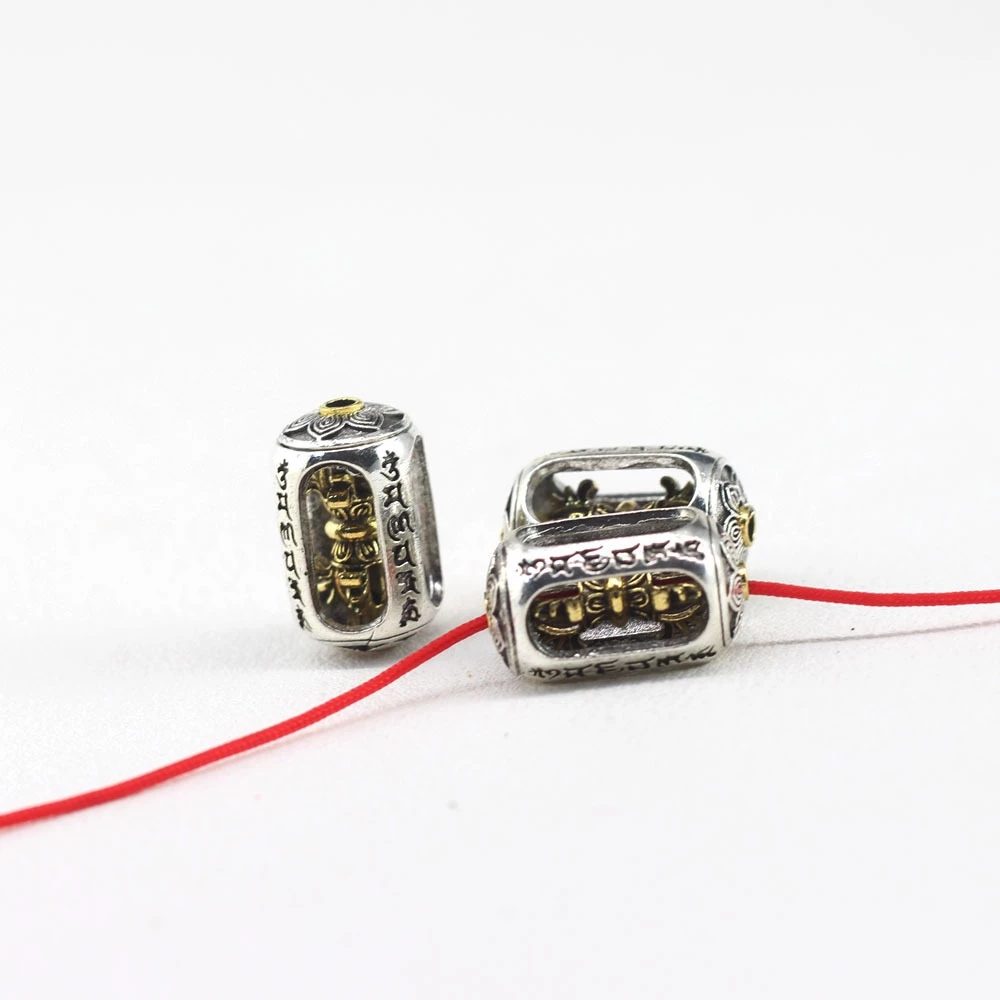 ลูกปัดเงินทิเบต Vajra Rotatable Barrel หกตัวอักษร Mantra อุปกรณ์เสริมสร้อยข้อมือ thumbnail 4