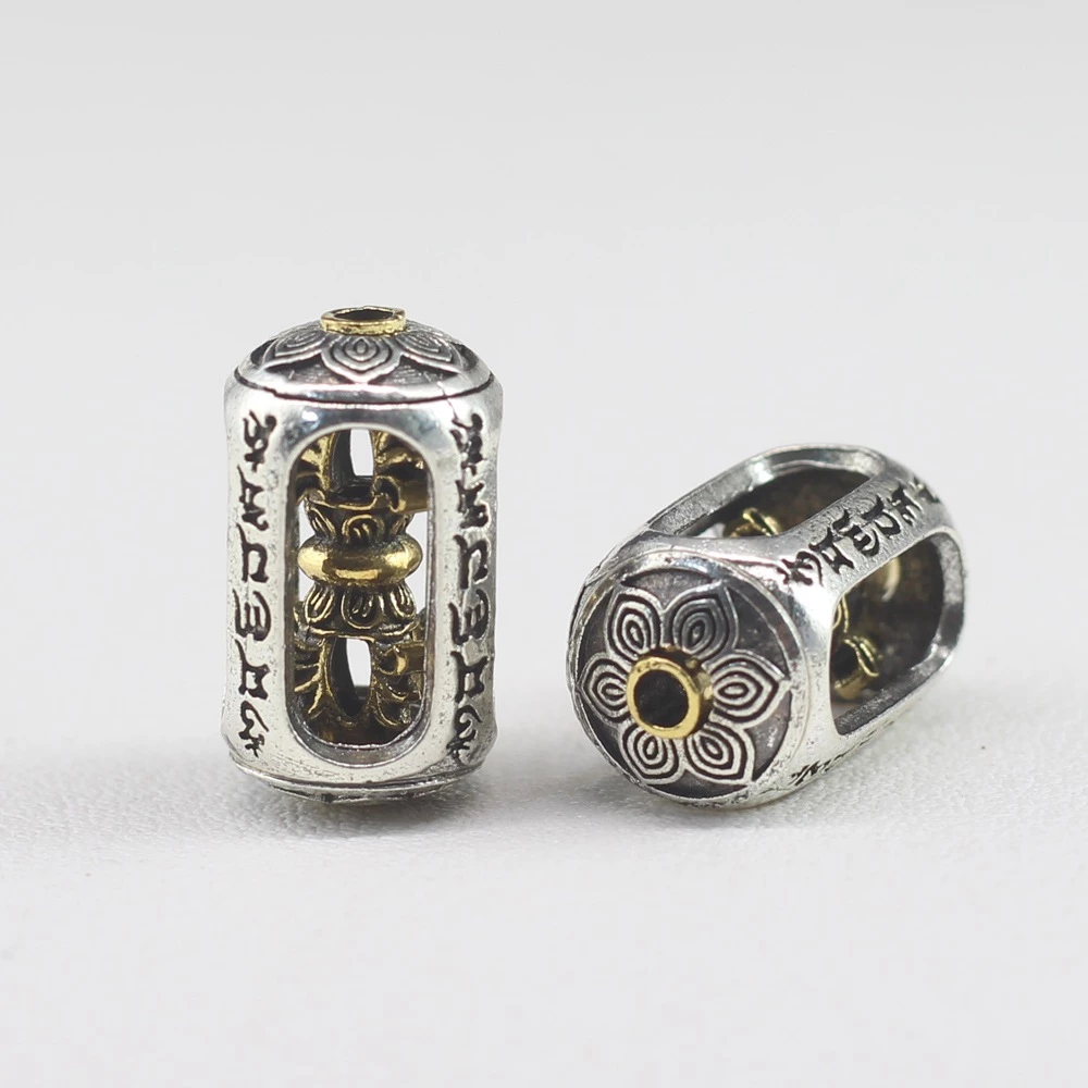 ลูกปัดเงินทิเบต Vajra Rotatable Barrel หกตัวอักษร Mantra อุปกรณ์เสริมสร้อยข้อมือ thumbnail 8