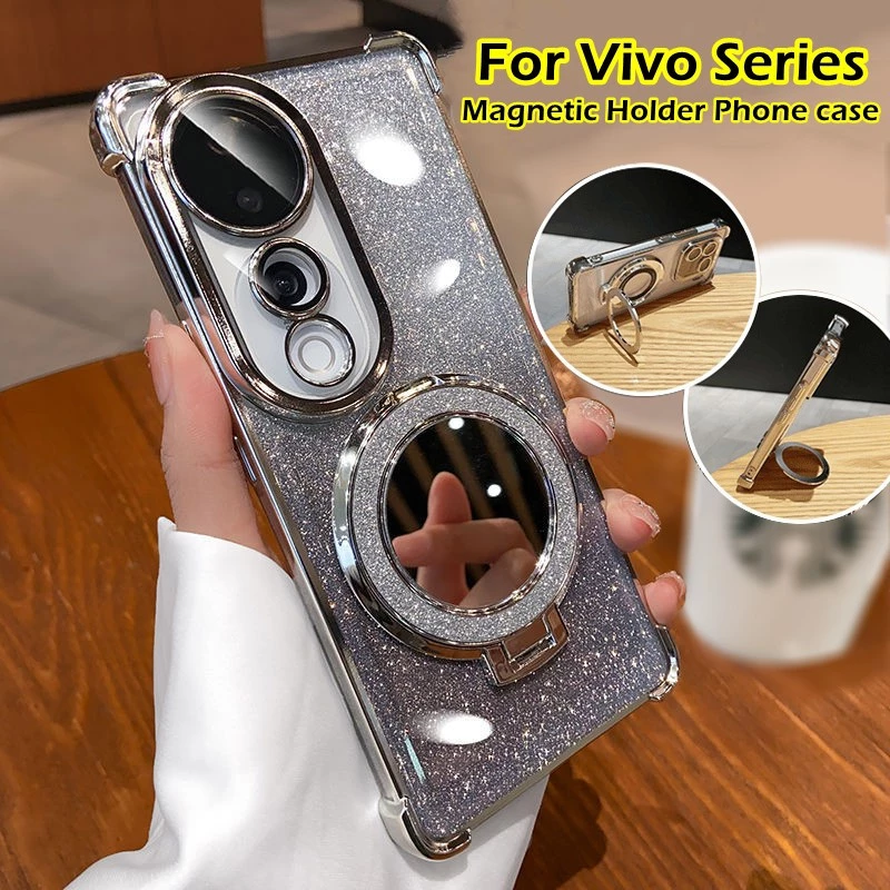 เคส Vivo V60 V70 V50 5G V40 V50 Lite V70 FE Y200 Y39 V30 V29 5G เคส Vivo V40 V30 Pro เคสใสเยลลี่กันกระแทกเคสแวววาวหรูหราพร้อมกล้องเลนส์ฝาครอบป้องกันกระจกแต่งหน้าที่วางโทรศัพท์ขาตั้งโทรศัพท์