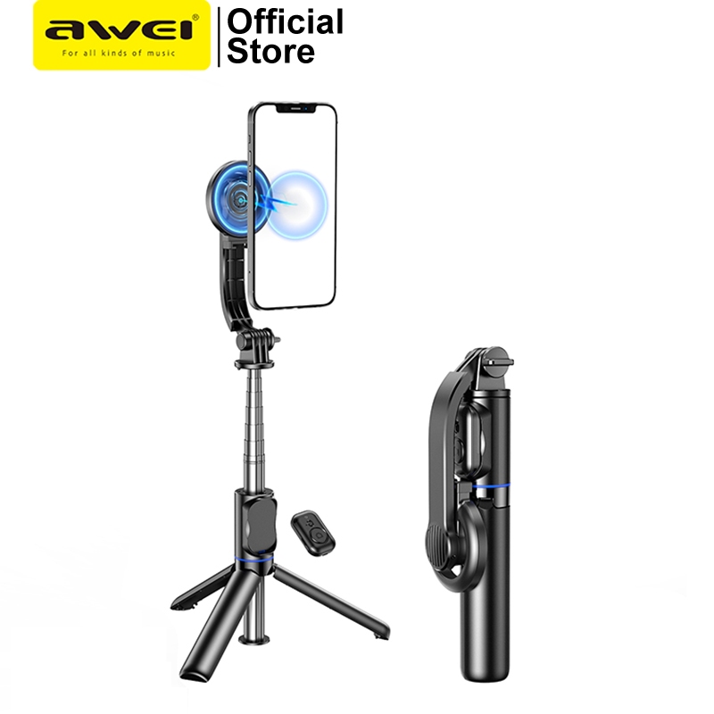 Awei X51 3 in 1 Magnetic Selfie Stick ขาตั้งกล้อง 360 หมุนที่วางโทรศัพท์พร้อม Bluetooth Remote