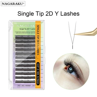 Nagaraku Single Tip 2D Y รูปร่างทอมือ Premium Soft Light ขนตาปลอมธรรมชาติอุปกรณ์แต่งหน้าตาข่ายสุทธิ Cross Lash