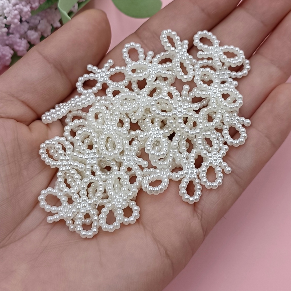 ลูกปัดไข่มุก ABS รูปหัวใจ ดาว ดอกไม้ สีขาว สําหรับทําเครื่องประดับ DIY 40 ชิ้น ต่อแพ็ค