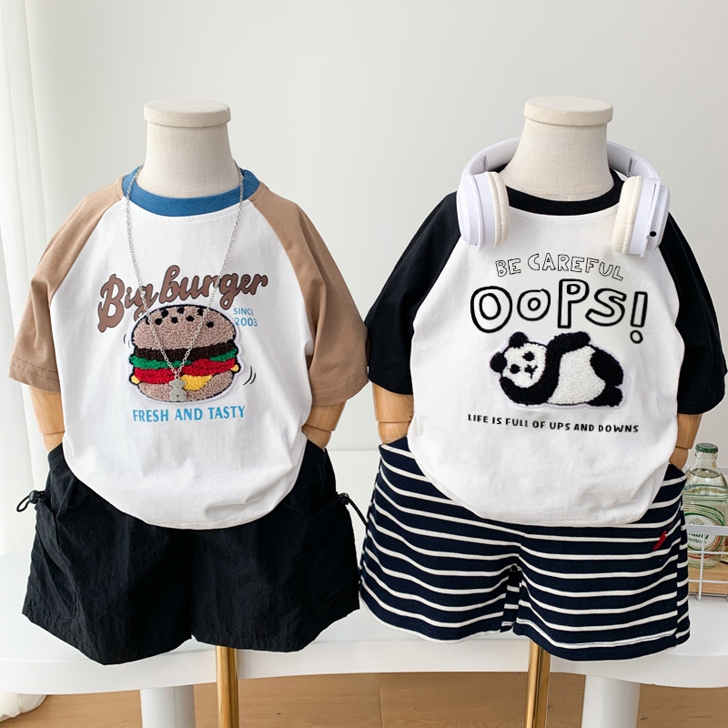 ผ้าฝ้ายแท้เด็กเด็กแขนสั้นเสื้อยืด 2025 ฤดูร้อนใหม่รูปแบบการ์ตูนสบายๆรอบคอเด็กผู้หญิงเสื้อเด็ก