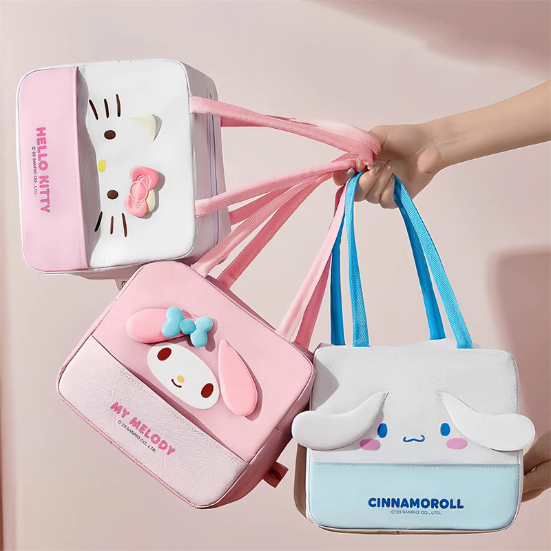 Great ใหม่ Sanrio HelloKitty MyMelody Cinnamoroll กระเป๋าใส่ข้าวกลางวัน Kawaii อะนิเมะนักเรียนผ้าใบฉนวนกล่องอาหารกลางวันกระเป๋า Commuter กระเป๋าอาหารกลางวันของขวัญ