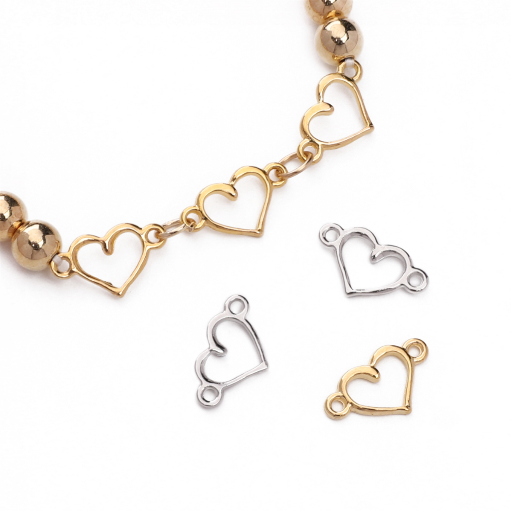 [14x8 มม.] Double Hole Hollow Heart อุปกรณ์เสริมโลหะผสมหัวใจลูกปัดสร้อยข้อมือสร้อยคออุปกรณ์เสริม Double Hole เครื่องประดับจี้ DIY Handmade