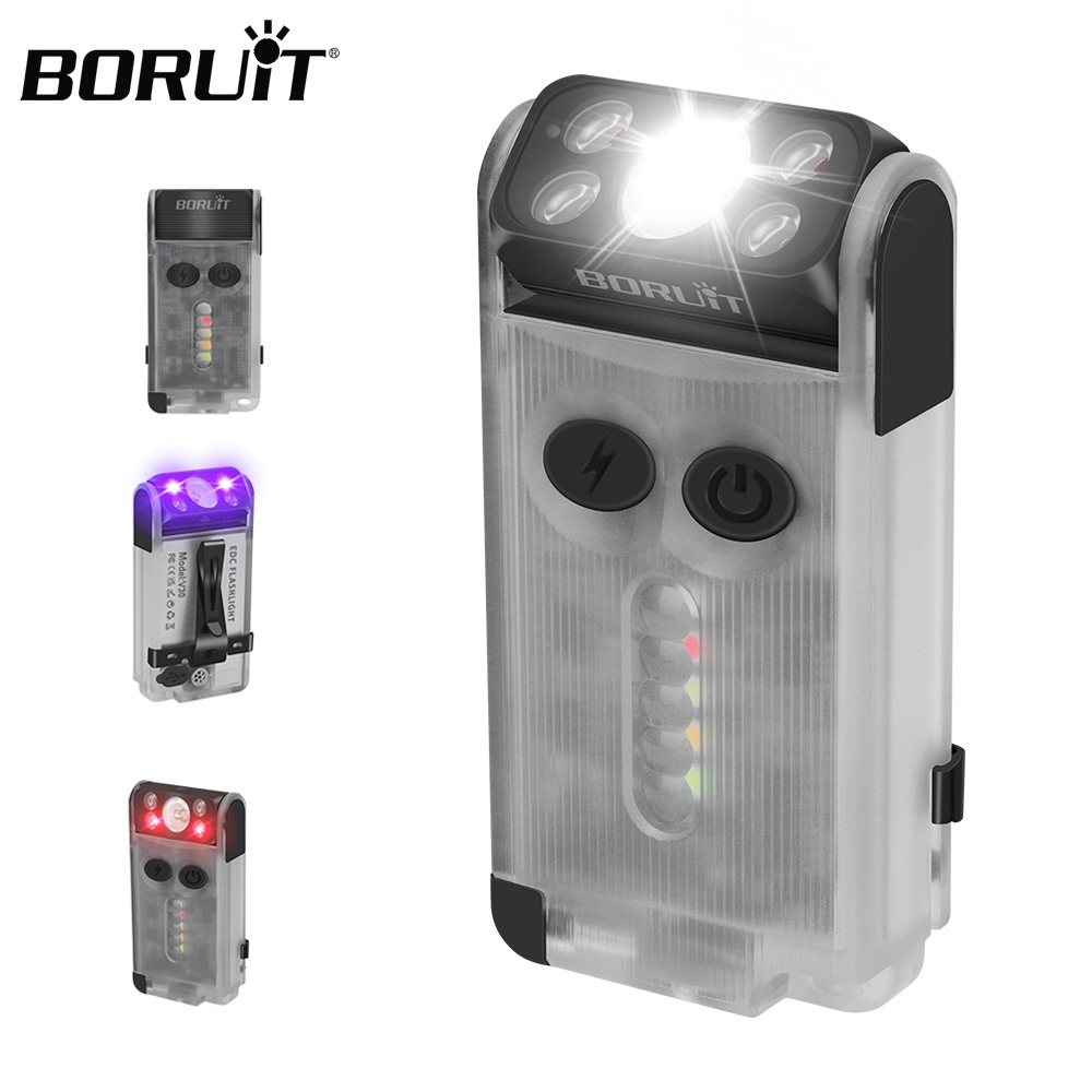 Boruit V30 ไฟฉายพกพา COB อันทรงพลัง USB C ไฟฉายแบบชาร์จไฟได้พร้อมคลิปแม่เหล็ก Buzzer