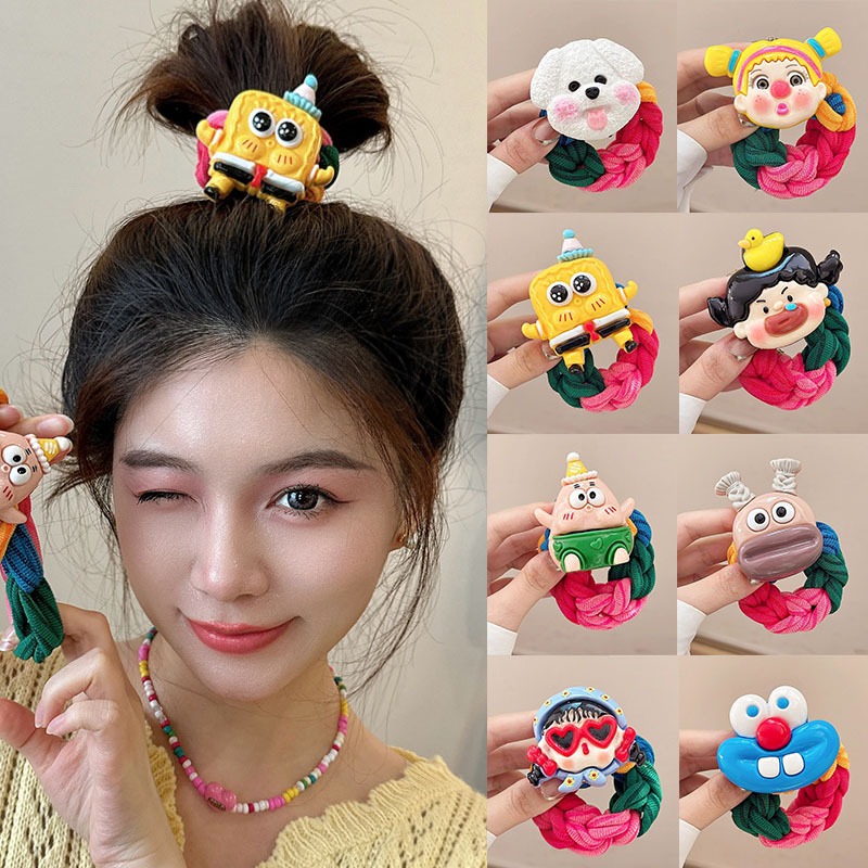 2024 เกาหลี น่ารัก ยางรัดผมลายการ์ตูน ยางรัดผมหนา เครื่องประดับผมแฟชั่น