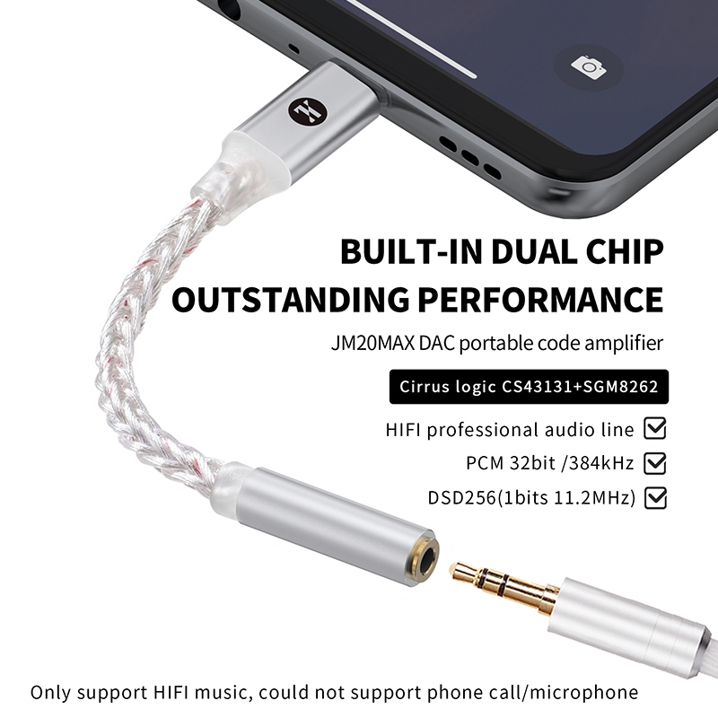 Jcally JM20 Max เครื่องขยายเสียงรหัส Protable ประเภท c ถึง 3.5 มม. อะแดปเตอร์ dongle CS43131 + SGM8262 ชิป