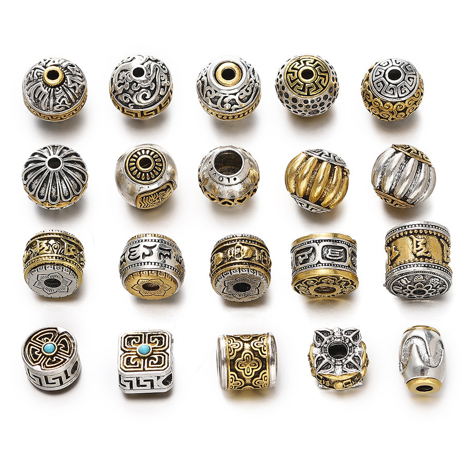 St. kunkka 1-5 ชิ้นโลหะผสม ลูกปัดแยก ลูกปัดเงินทิเบตวินเทจ รูปแบบสเปเซอร์ลูกปัดสําหรับ DIY สร้อยข้อมือสร้อยคอเครื่องประดับทํา