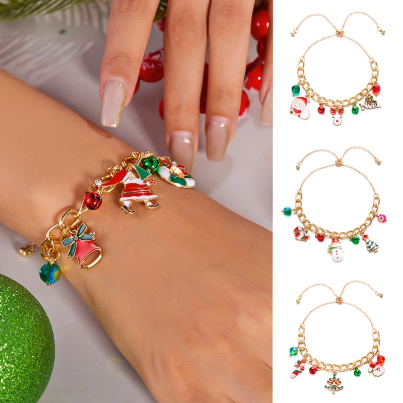 การ์ตูนmerry Christmasสร้อยข้อมือสีสันJingling Bell Elk Xmas Treeคริสตัลลูกปัดสร้อยข้อมือผู้หญิงและเด็กผู้หญิงแฟชั่นเครื่องประดับParty Favor Santa Claus Garland Snowmanของขวัญกล่อง