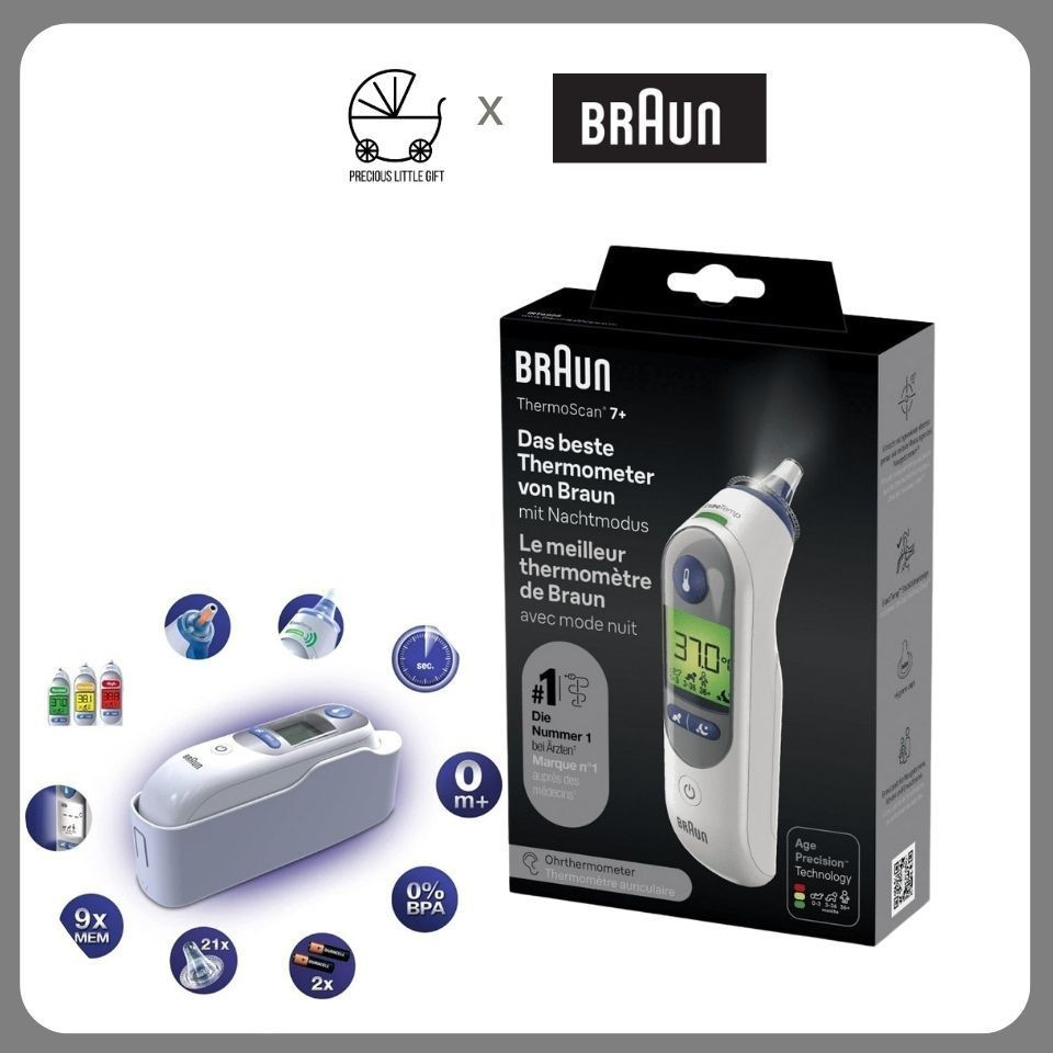 Braun Thermoscan 7+ (IRT6525) เครื่องวัดอุณหภูมิ เครื่องวัดอุณหภูมิเด็ก Kiddie พร้อมโหมดกลางคืน