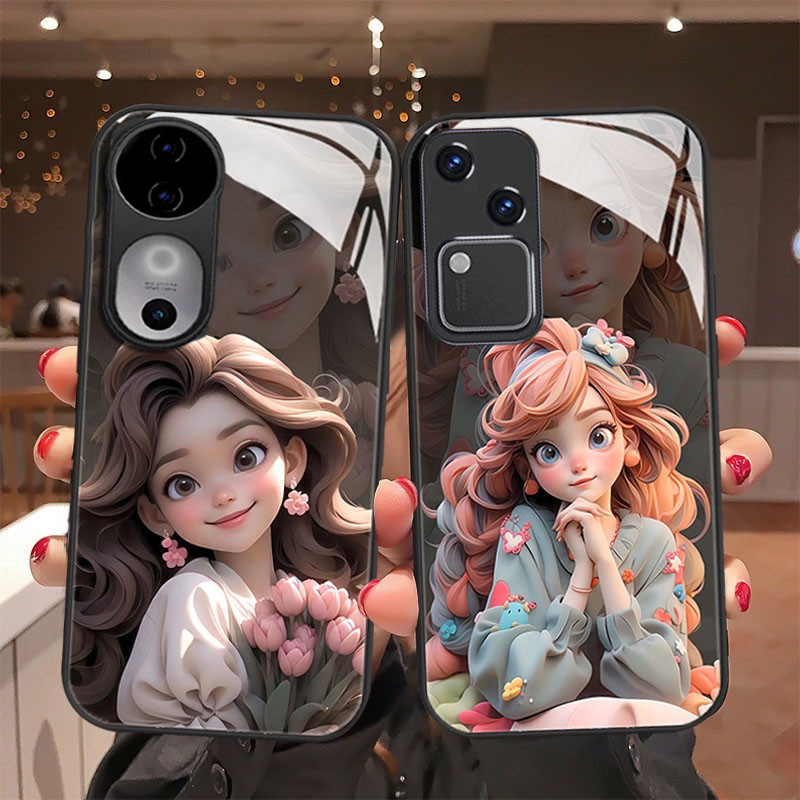 เคส Vivo V30 V40 5G เคส Vivo V40 V30 Pro เคสโทรศัพท์ กันกระแทก พร้อมฝาครอบเลนส์กล้อง ตัวป้องกันเลนส์ เจ้าหญิงรันเวย์ หรูหรา เคสโทรศัพท์กระจกเหลว