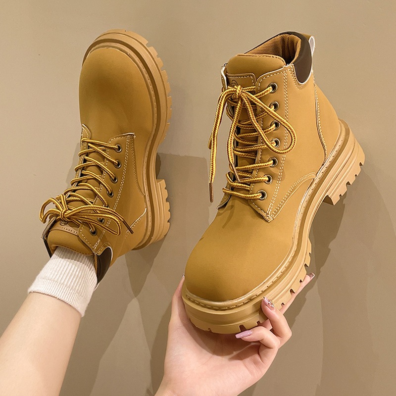 รองเท้าบูทมาร์ตินสไตล์เกาหลีรุ่นใหม่สำหรับผู้หญิง รองเท้าบูทแฟชั่นหุ้มข้อ ส้นหนาแบบคลาสสิก