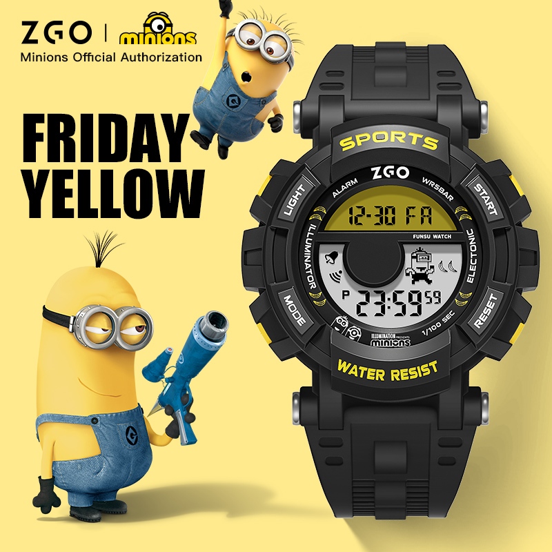 ZGO x Minions นาฬิกาเด็ก  กันน้ำลึก 50M นาฬิกาอิเล็กทรอนิกส์แนวกีฬา ของขวัญสำหรับเด็ก 890