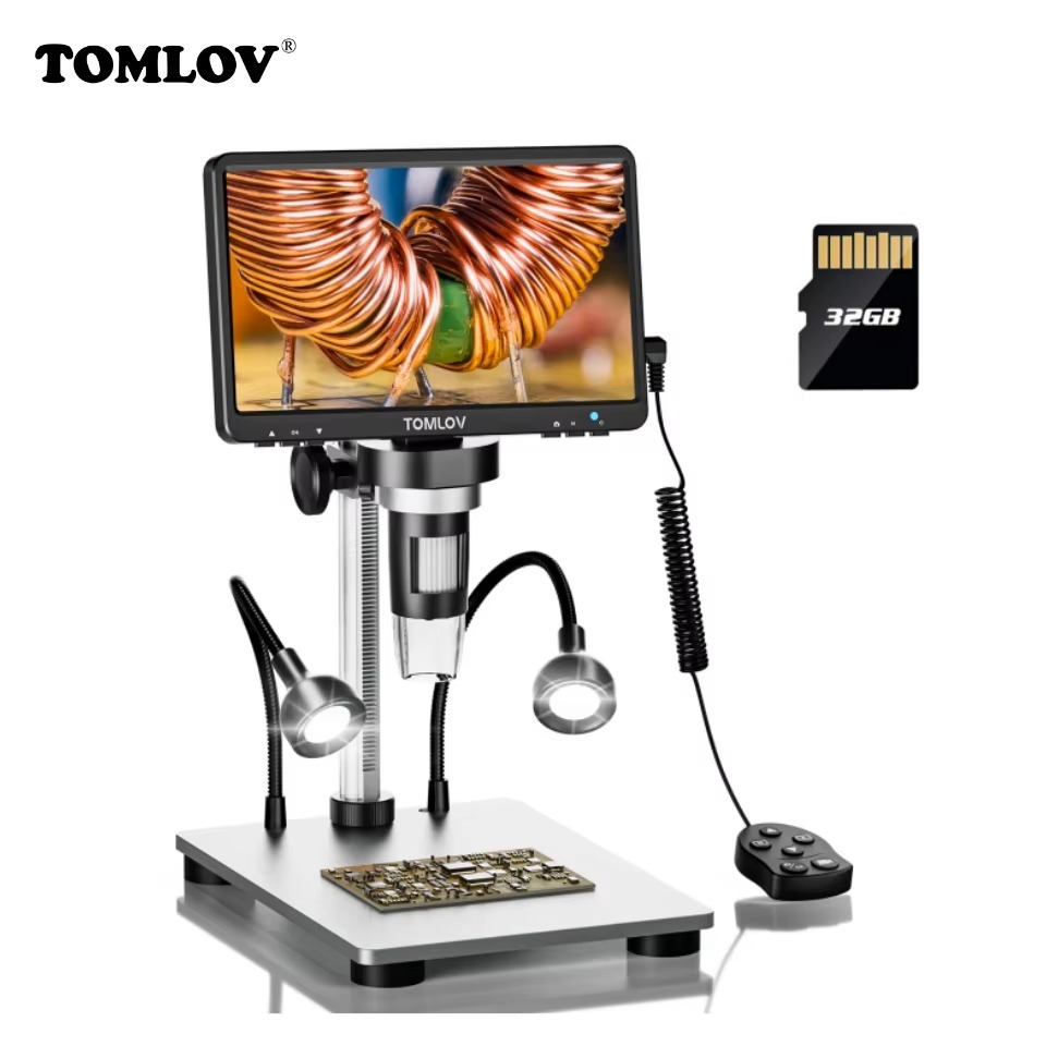 TOMLOV DM9 7 "LCD กล้องจุลทรรศน์ดิจิตอลกล้อง 1200x ขยายมือถือ Microscopio Video Recorder 1080P ขอบเข