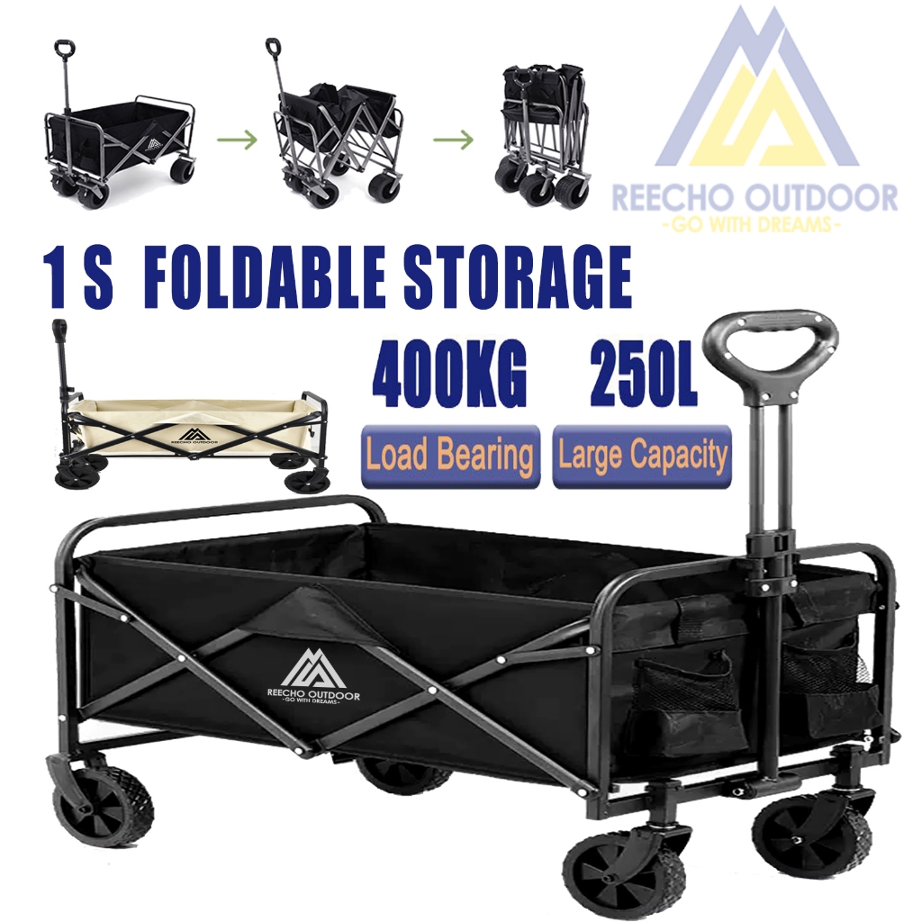 REECHO Outdoorfolding Camping Cart สวนกลางแจ้ง Trailer Wagon รถเข็น Telescopic Handle พับยูทิลิตี้ขนส่งฟรียืน Beach Off-Road Handcart