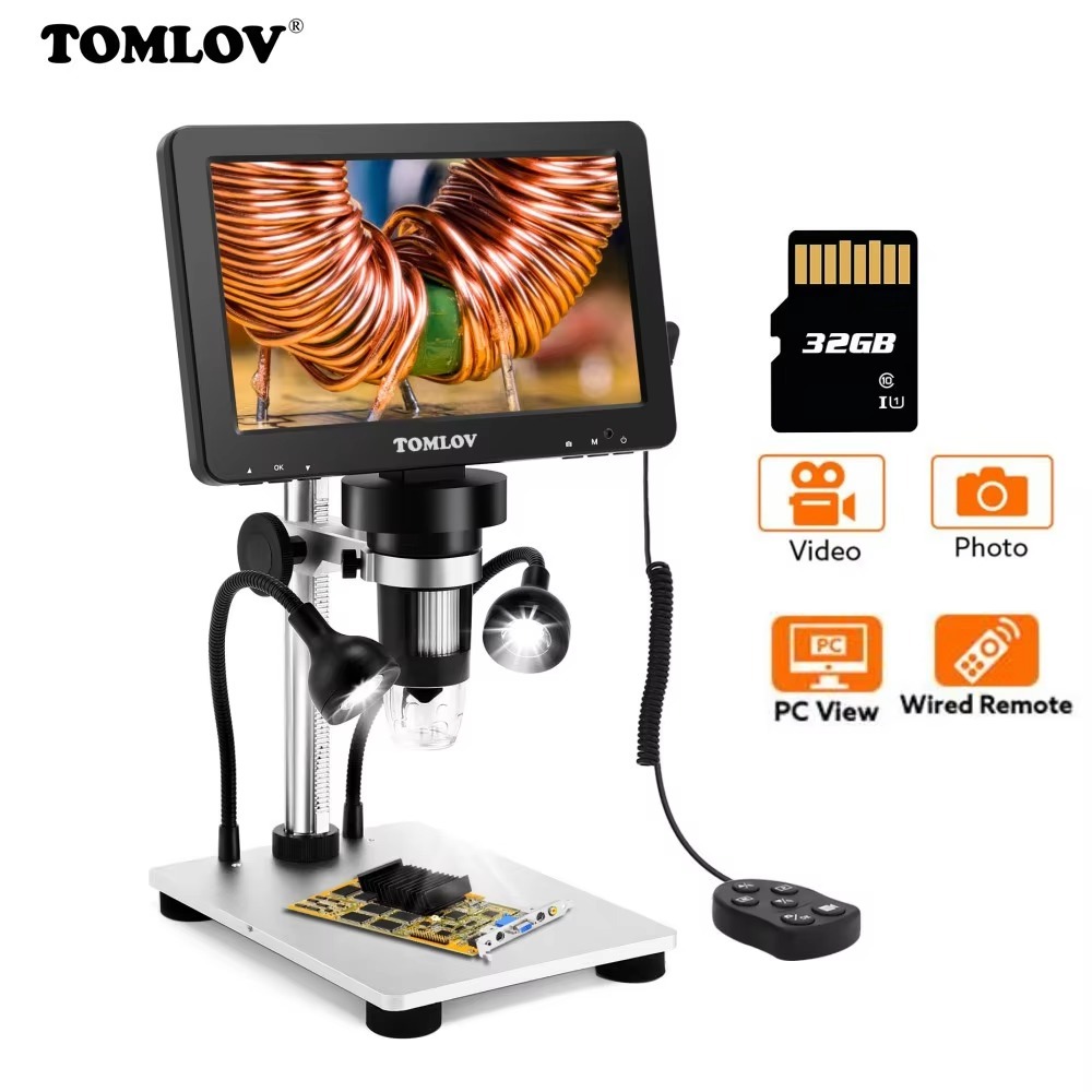 TOMLOV Professional อิเล็กทรอนิกส์ USB กล้องจุลทรรศน์ดิจิตอล 1200x 7 "จอแสดงผล LCD แว่นขยาย Loupe 32