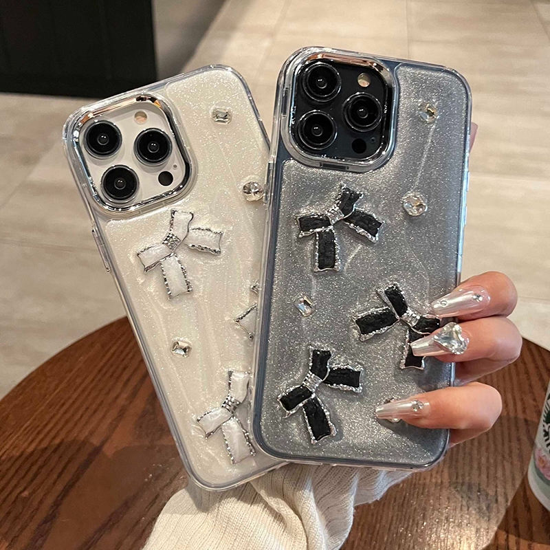 3d Sparkling Diamond Bow Epoxy Hardแฟชั่นกันกระแทกเคสโทรศัพท์สําหรับiPhone 15 14 Pro Max Plus 13 12 11 Pro Maxหรูหราฝาครอบโทรศัพท์ปลอก