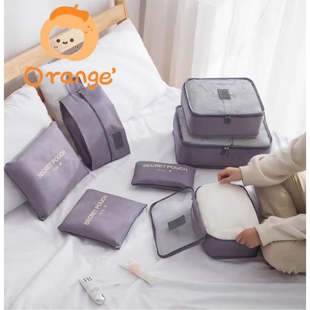 orange' กระเป๋าออแกไนเซอร์เดินทาง 7-in-1, กระเป๋าออแกไนเซอร์กระเป๋ากันน้ํา, ที่เก็บซิปพับได้