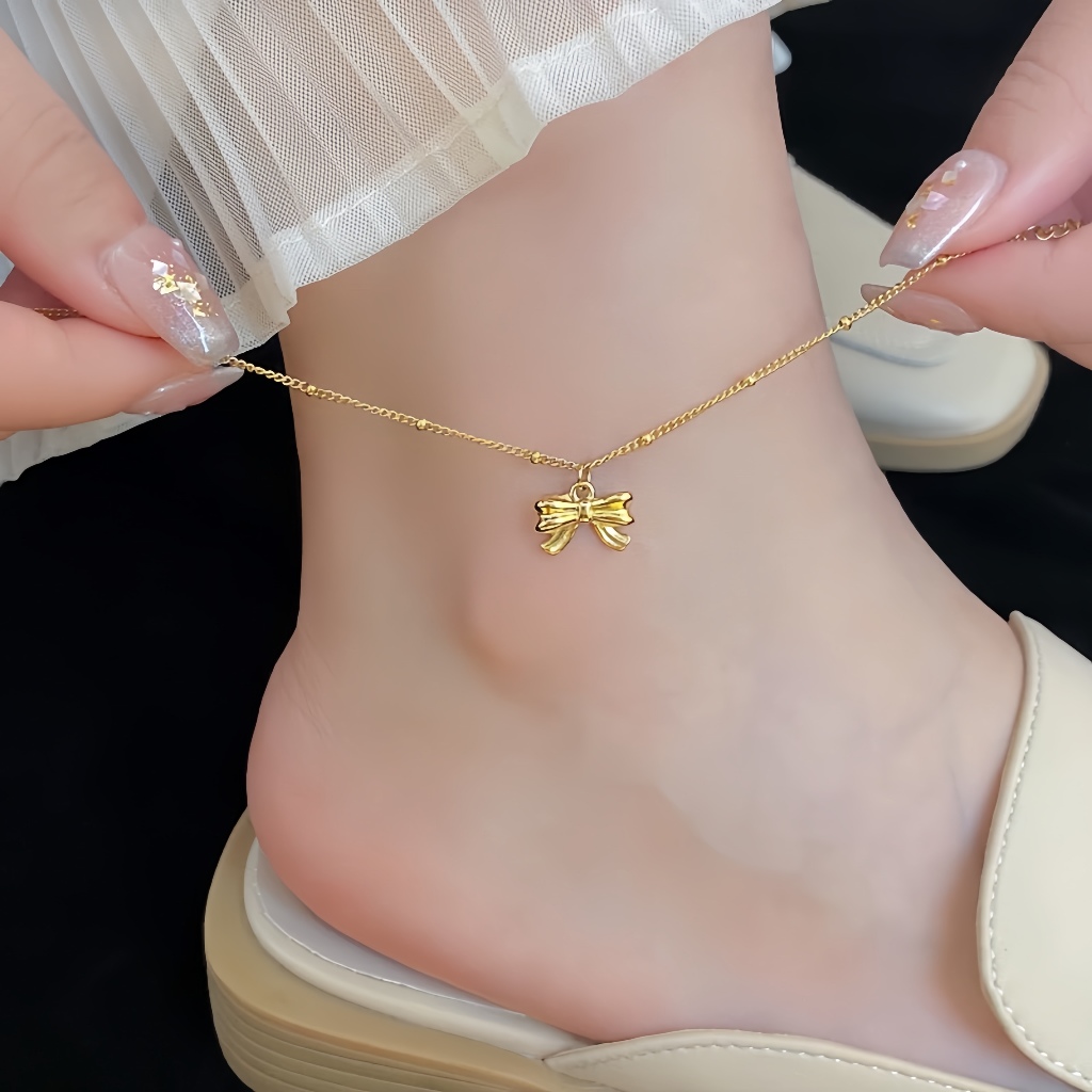 โบว์ไทเทเนียมเหล็กไม่ซีดจางสร้อยข้อเท้าสไตล์ใหม่หรูหราelectroplating k Gold Niche High-Endสาวหวานเครื่องประดับ