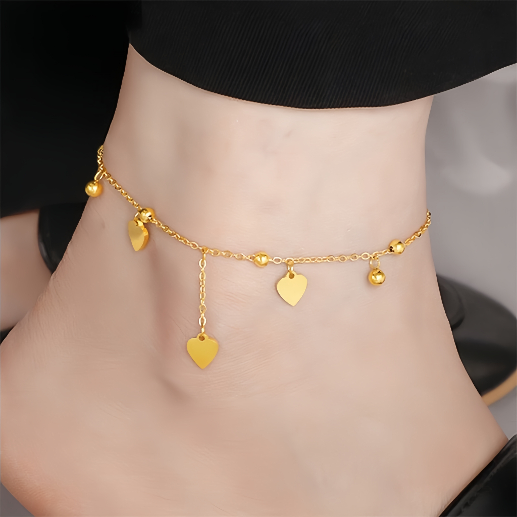 Love พู่ไทเทเนียมเหล็กสร้อยข้อเท้าไฟฟ้า 18K Gold Transfer ลูกปัดเท้า Niche Design High-End Feeling Non-Fading รองเท้า